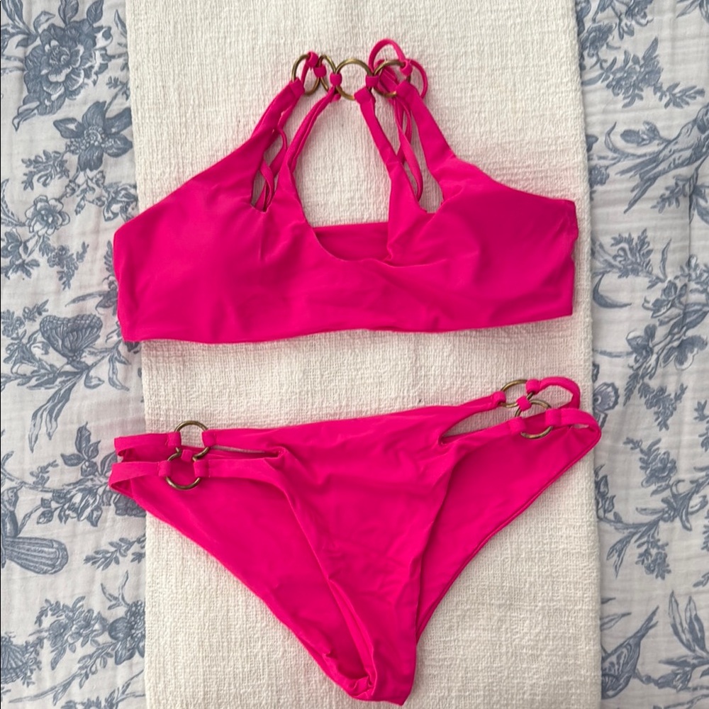 Hot Pink Halter Bikini with Side Ties
